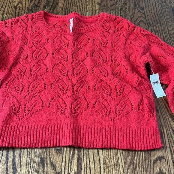 Anthropologie size Medium $198 Gorgeous Red Cable Knit Sweater - Picture 3 of 3